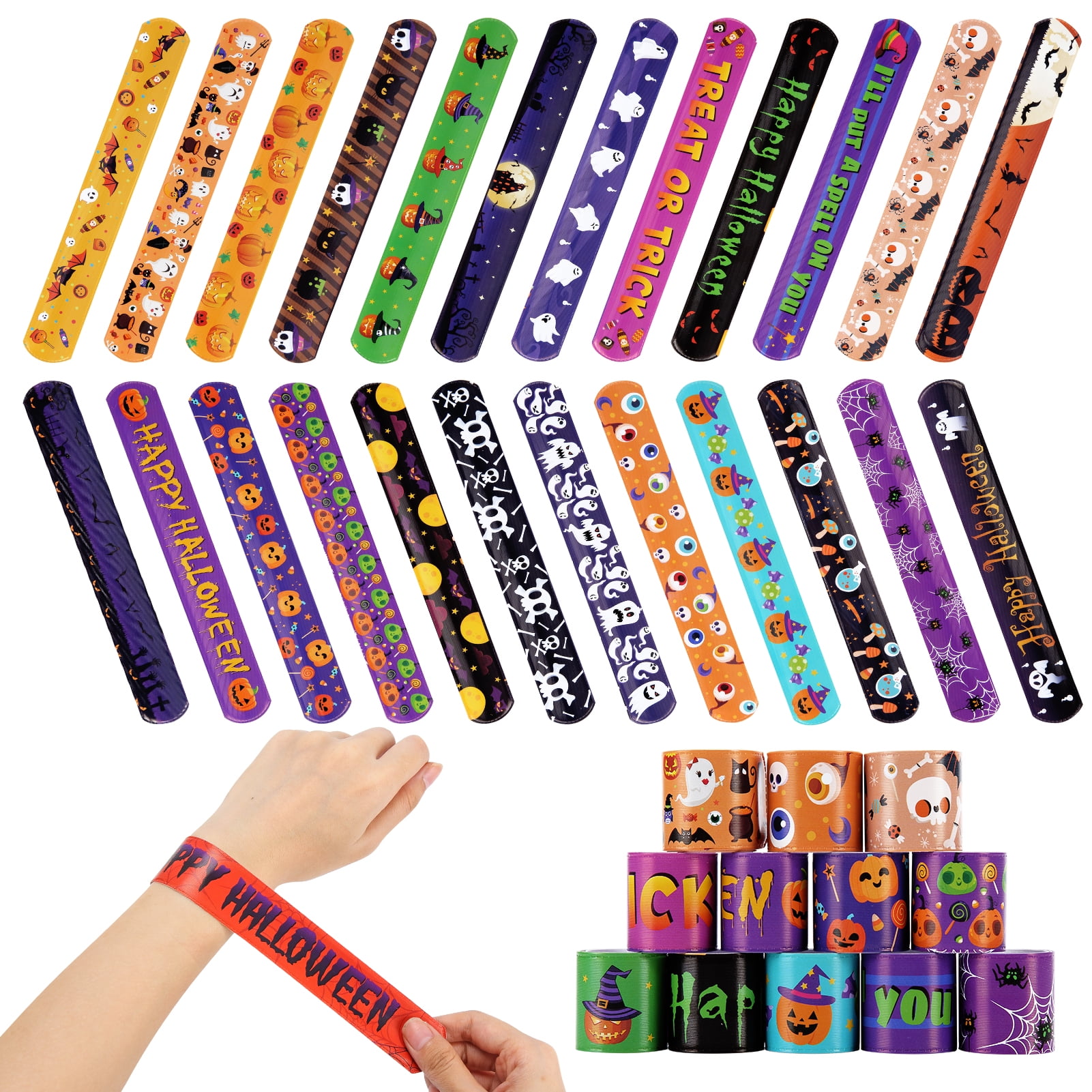 Shininglove Halloween Slap Bracelets for Kids Party Favors 100 Pcs