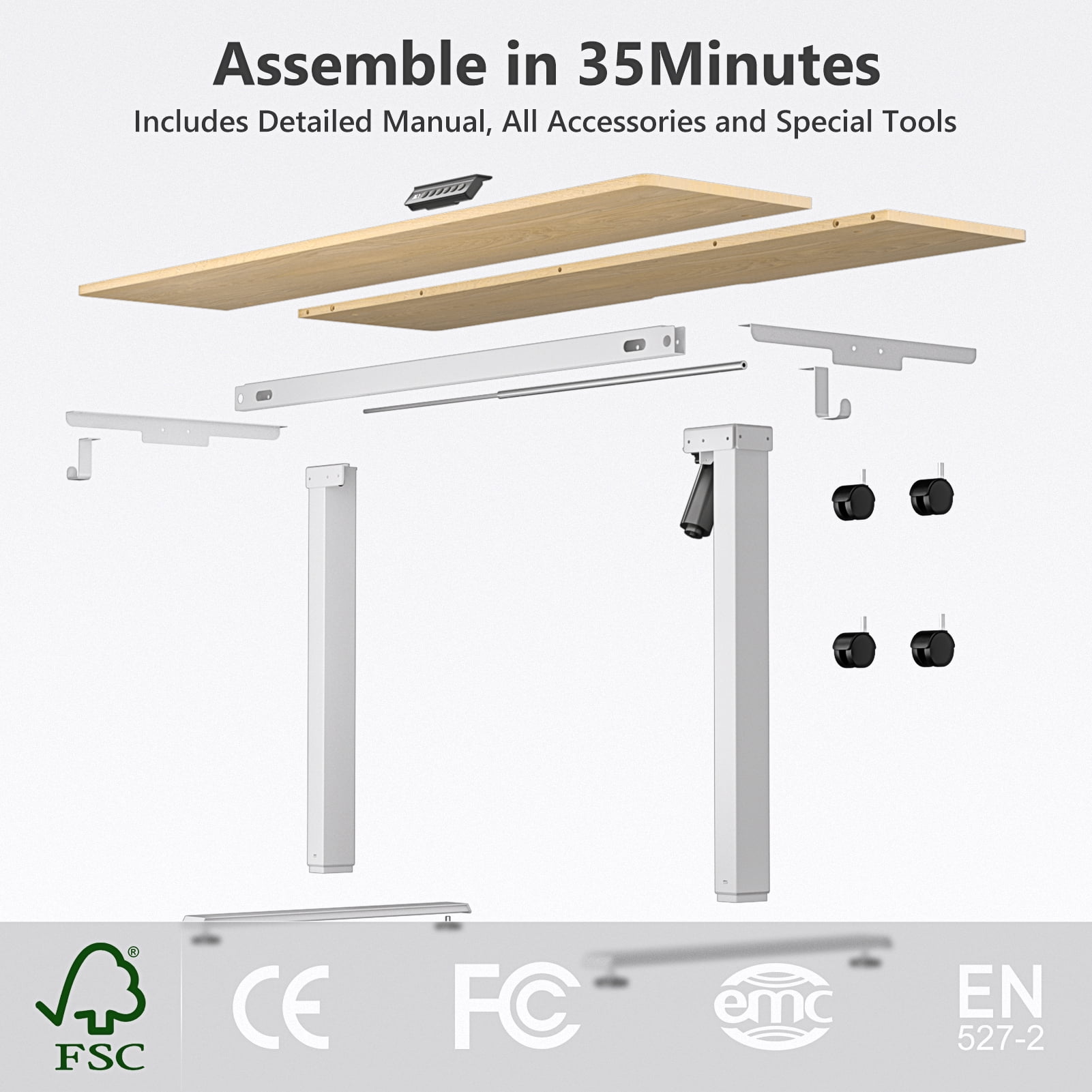 VVENACE Electric Standing Desk, Office Desk, Computer Desk, 55 inch 4 Memory Height Ergonomic Sit Stand up Desk, Height Adjustable Desk, Oak, 2 Split Boards