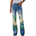 thumbnail image 1 of Gibobby Jeans dama Pantalones vaqueros con dobladillo suelto con patrón estampado informal para mujer Pantalones acampanados elásticos(Verde,M), 1 of 4
