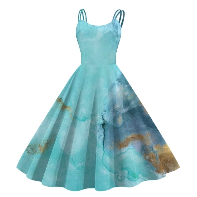 WILLBEST Vestidos Vintage para Mujer, Moda sin Mangas, Largo Hasta La Rodilla, Estilo Retro, Línea A, Acampanado, Vestido Formal de Fiesta de Graduación Grande
