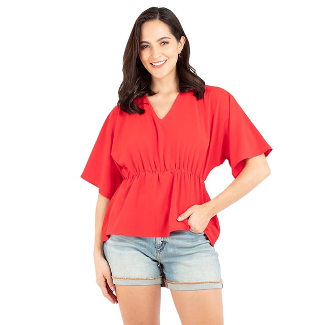 Blusa manga amplia con elástico en la cintura
