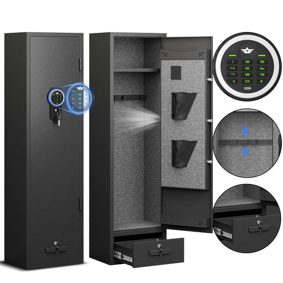 6 -7 Gun Safe, Gun Cabinet for Home Office,Digital gun safe with Keypad and Dual Alarm System