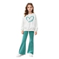 thumbnail image 2 of CPNG Girls Casual Outfits Heart Butterfly Print Long Sleeve Crewneck Sweatshirt and Flare Pants 2 Piece Set Kids Casual Daily Streetwear Set, 2 of 6