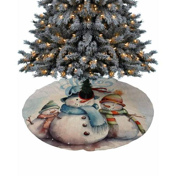Christmas Christmas Tree Skirt 48 Inches Large Christmas Skirt Tree, Hello Winter Snowman Snowflake Blue Ombre Tree Skirt Christmas Decorations for Fireplace Party Holidays Indoor Outdoor