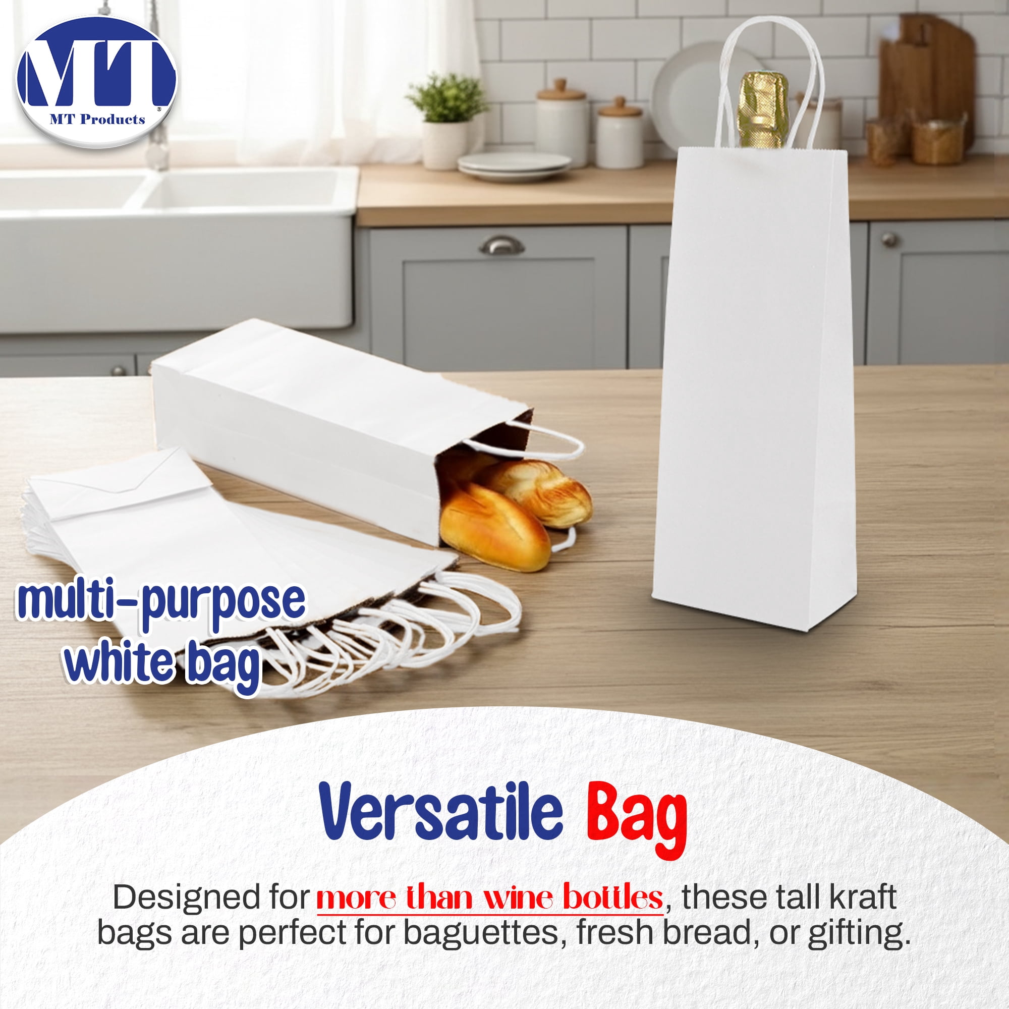 MT Products White Paper Wine Gift Bags with Handle 5.25" x 3.25" x 13.13" - Pack of 504