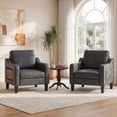 thumbnail image 4 of AFO Faux Leather Accent Chair with Folding Side Table and Storage Pockets, Modern Reading Armchair for Living Room and Office, Set of 2, Black, 4 of 10