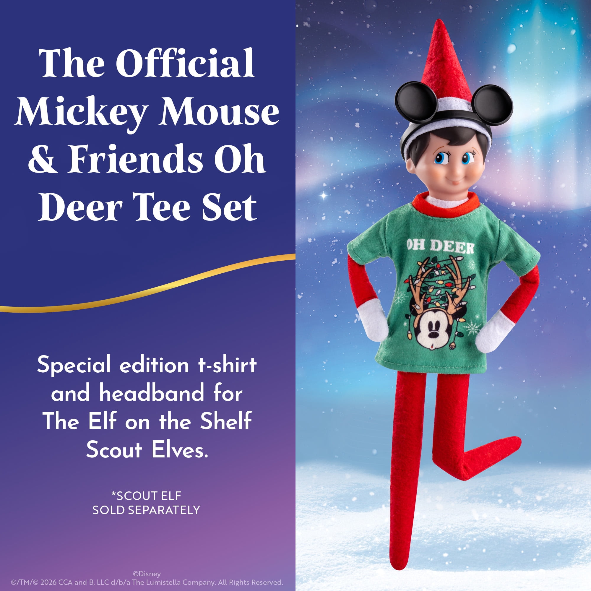 The Elf on the Shelf Disney Mickey Mouse Oh Deer T-Shirt and Ears Headband - Scout Elf Not Included