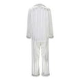 thumbnail image 3 of Wang6 Satin Pajamas for Women Sets Soft Silk Pjs Lounge Set 2 Piece Long Sleeve Button down V Neck Shirts Wide Leg Pants Loose Stripe Printed Sleepwear Nightwear Sets White XL, 3 of 8