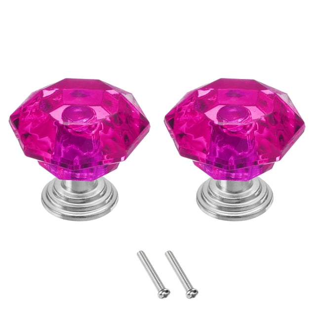 Uxcell 2 Pcs Crystal Drawer Knobs 24 mm Dresser Pulls Knobs for Cupboard, Rose Red/Silver