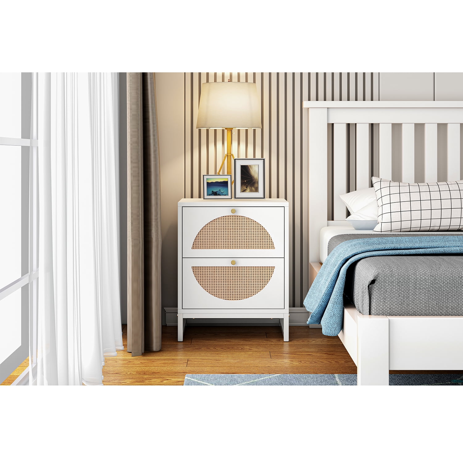 Kadyn Bedside Table, Modern Nightstand Side Table with 2 Drawers, Particle Board Bedside End Table for Bedroom, White
