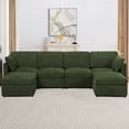 thumbnail image 3 of ACMEASE 110” Chenille 4 Seats Sofa W/2 Movable Ottoman, Modern Fabric U-Shaped Couch with Soft Backrest, Upholstered Sectional Sofa with Armrest Pillows for Living Room, Office, Green, 3 of 7