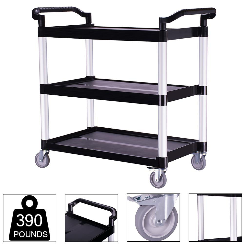 Heavy Duty 3-Shelf Rolling Service/Utility/Push Cart 390 lbs Capacity Black 