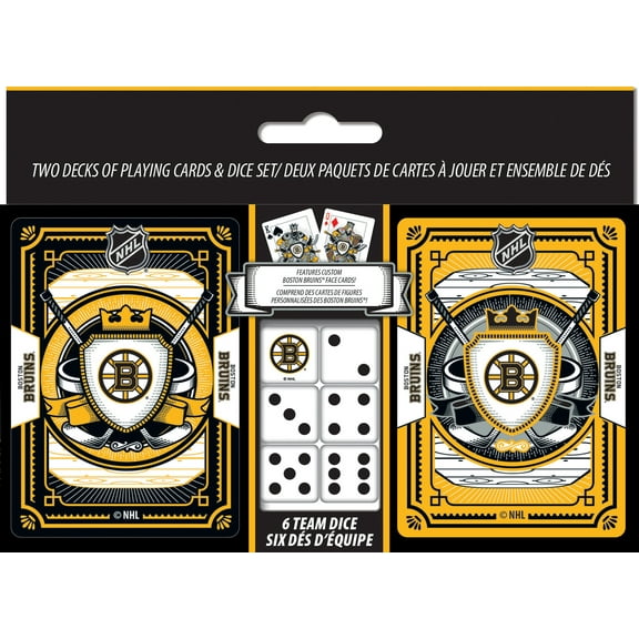 MasterPieces Officially Licensed NHL Boston Bruins 2-Pack Playing cards & Dice set for Adults