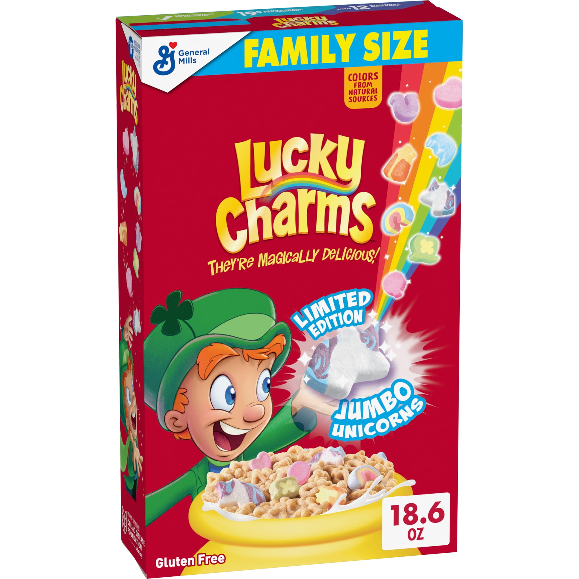 Lucky Charms Gluten Free Cereal with Marshmallows, Kids Breakfast, Family Size, 18.6 oz
