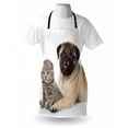 thumbnail image 3 of Pug Apron Cute Young Pets Kitten and Puppy Pug Scottish Fold Animal Fun Photography Print, Unisex Kitchen Bib Apron with Adjustable Neck for Cooking Baking Gardening, Pale Brown Beige, by Ambesonne, 3 of 3