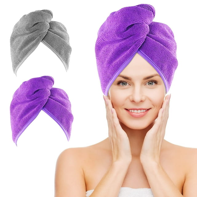 Nexcover Toalla De Microfibra Para El Cabello, Paquete De 2 (Gris骊?) 9,8 Pulgadas X 25,5 Pulgadas, Turbantes Para El Cabello, Ultra Absorbentes, De Secado Rápido, Toallas Para La Cabeza Para Mujeres,