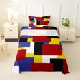 thumbnail image 2 of Castle Fairy Mid Century Overlap Rectangle Block Twin Sheets 3pcs,Geometric Mosaic Bedding,Red Yellow Navy Black,1 Flat Sheet, 1 Fitted Sheet and 1 Pillowcase, 2 of 7