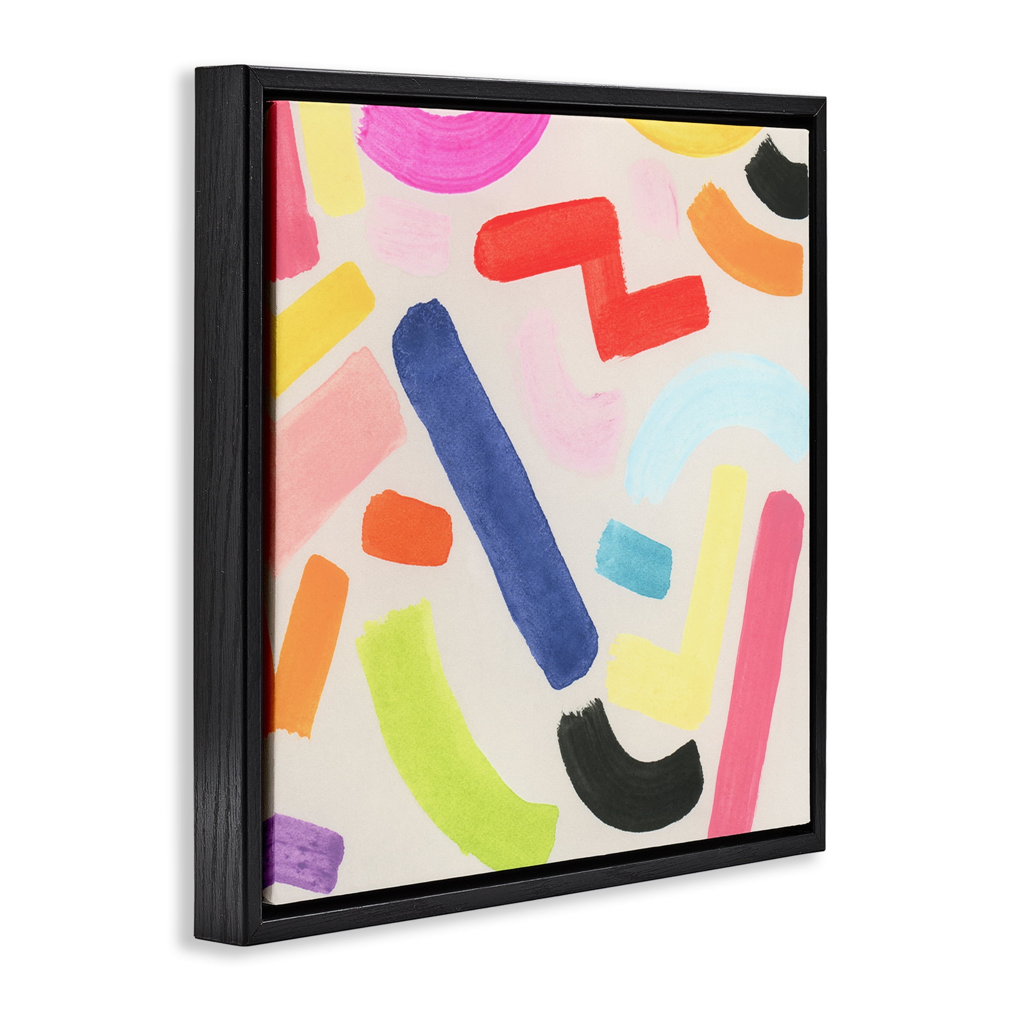 Stupell Industries Scattered Retro Shapes Abstract Painting Black Floater Framed Canvas Art Print Wall Art, 25 x 25