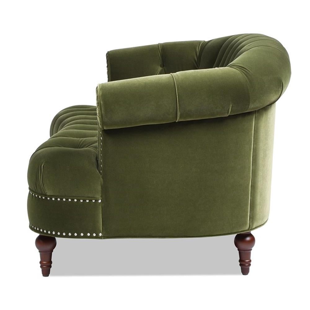 Maklaine Velvet Olive Green Loveseat Rectangular Button Tufted 68.5" Assembled
