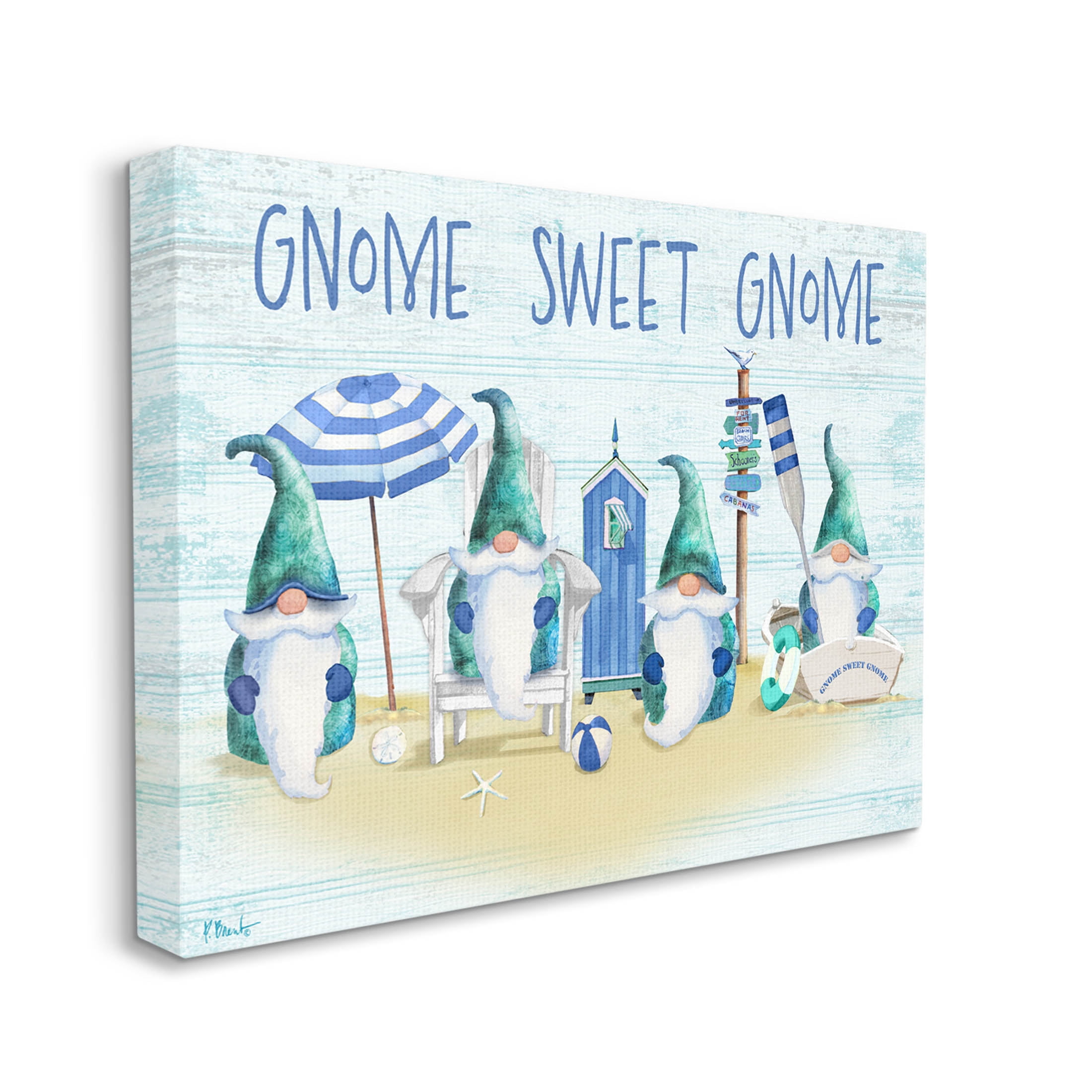Sweet Gnome Coastal Beach Family Fairy Tales & Fantasy Graphic Art Gallery Wrapped Canvas Print Wall Art