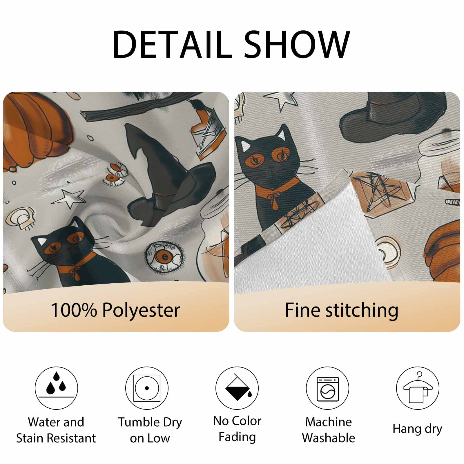 Round Tablecloth Vintage Halloween Pattern Waterproof Oil Proof Polyester Table Cloth Cover Decor for Home Dining Outdoor,Patio,Parties, 54" Dia. Pumpkin Witch Hat Black Cat
