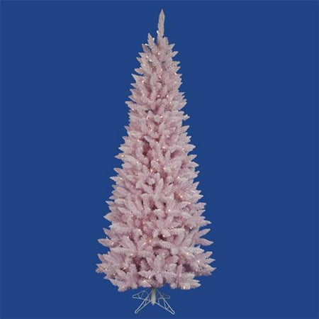 9' Pre-Lit LED Flocked Cupcake Pink Spruce Slim Christmas Tree - Clear Lights