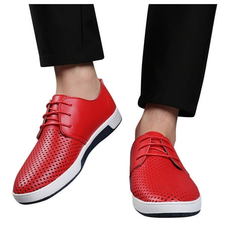 

Cathalem Hollow Business Summer Solid Shoes Leisure Summer Style Men s Breathable Leather Men s Leather Insoles for Mens Shoes Red 11