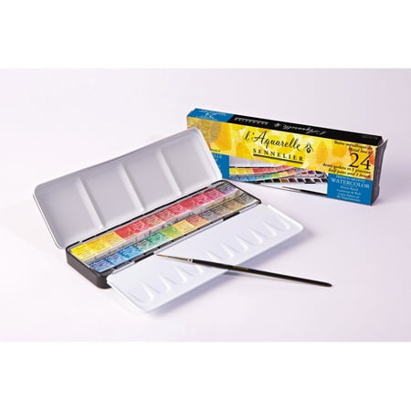 UPC: 3046451940127 | Sennelier French Artists  Watercolor Metal Tin Set  Half Pan  24-Colors