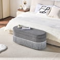 thumbnail image 4 of CQSXDA Multi-Functional Fringe Trim Oval Storage Ottoman With Lift-Top Lid 39 Inches Long With Metal Frame For Bedroom And Living Room, Grey, 4 of 9