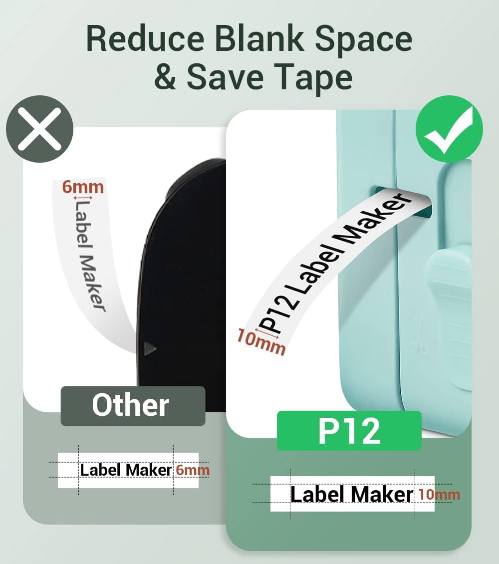 Label Maker Machine with Tape, P12 Bluetooth Mini Label Makers Thermal Transfer Ribbon Printer Machine with Typewriters Templates for Home, School, Clothes, Gift Wrapping, Office, Green