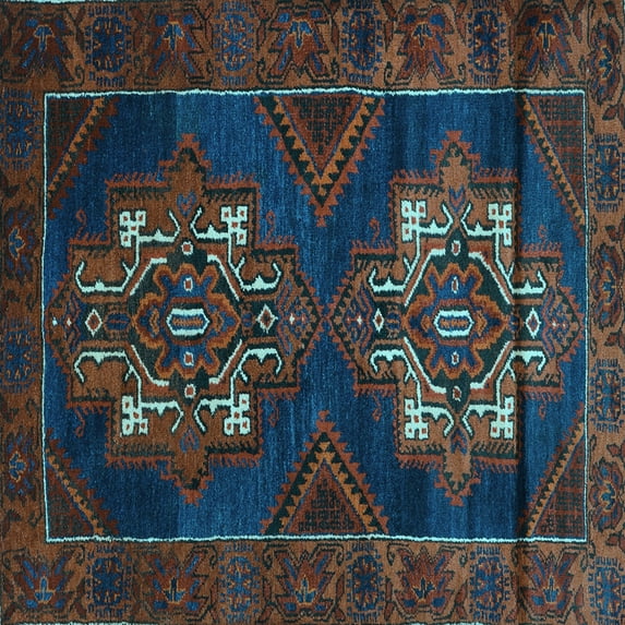 Ahgly Company Machine Washable Indoor Square Persian Light Blue Traditional Area Rugs, 8' Square