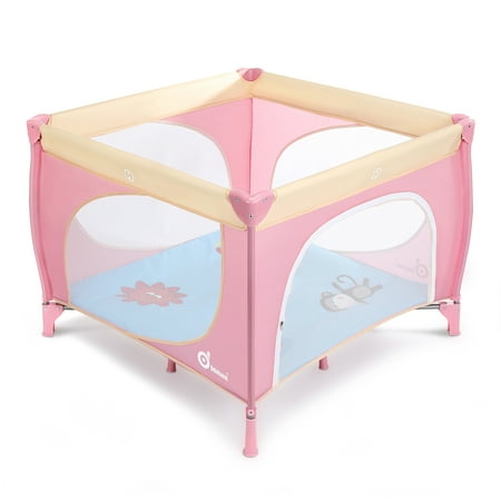 Baby Playard, 39inch x 39inch Bed Play Pen Portable with Mattress Safety & Door Activity Center for Toddler Boys Girls Fun Time Indoor and Outdoor