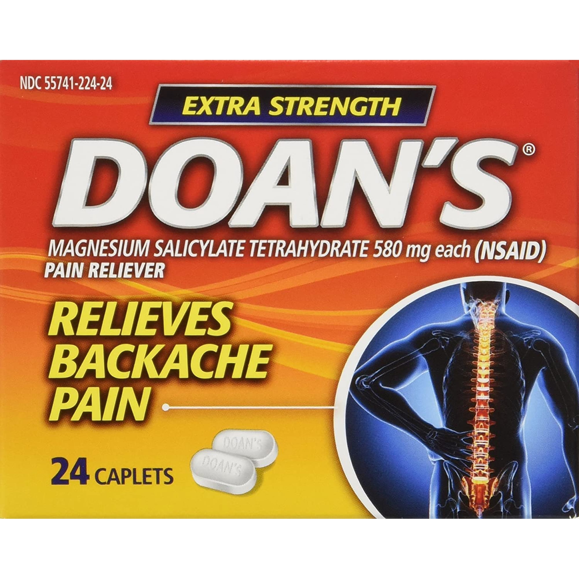 Doans Backache Pain Relief Caplets, Extra Strength, 24-Count Boxes (Pack of 3)