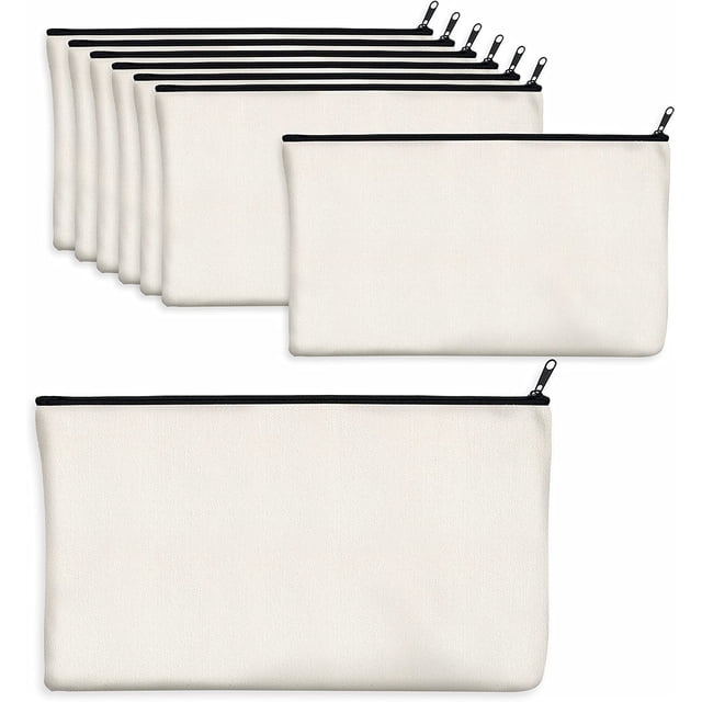 Paquete de 8 estuches de lona para lápices, bolsas con cremallera para bricolaje, artículos de tocador estacionarios, bolsas de maquillaje en blanco, bolsas multifunción brillar Electrónica