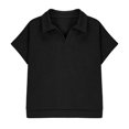 thumbnail image 4 of AJTQTH Waffle Knit T-Shirts for Kids Boys Lightweight Casual Summer Short Sleeve V Neck Basic Solid Color Athetic Tees School Fashion Collared Henley Tshirt Tops Black 7-8 Years, 4 of 8