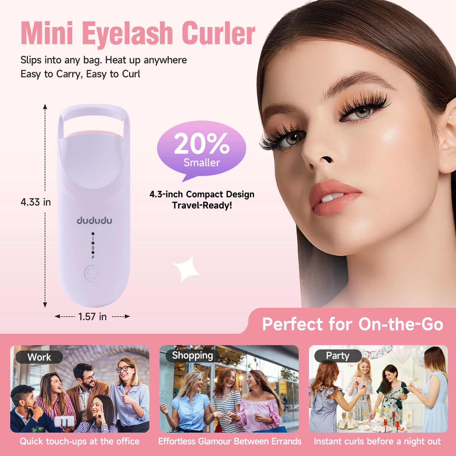 Heated Eyelash Curler, Portable Travel-Size Mini Electric Heated Lash Curler - 2-Level Adjustable Temp & Type-C Recharge, 10S Heat 3S Style 24H Lift for Long-Lasting Natural Effortless Curves