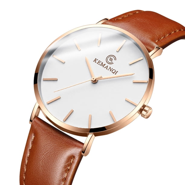 Reloj de cuarzo para hombre, relojes para hombre, reloj fino de moda para hombre, correa de cuero fina, reloj de cuarzo de acero inoxidable A