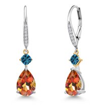 Gem Stone King 925 Silver and 10K Yellow Gold Ecstasy Mystic Topaz and London Blue Topaz and White Lab Grown Diamond Earrings for Women | 5.35 Cttw | GemstoneNovember Birthstone | Pear Shape 10X7MM