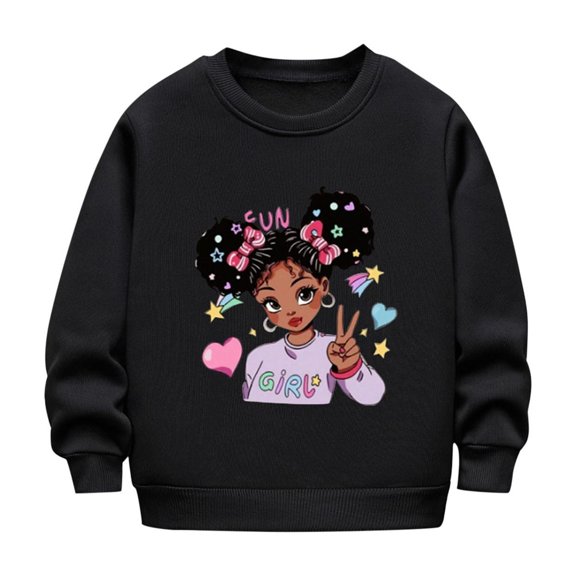 QQAMB Sweatshirts for Girls Crewneck Graphic Printed Long Sleeve Fleece Casual Comfy Pullover Tops,7 Years