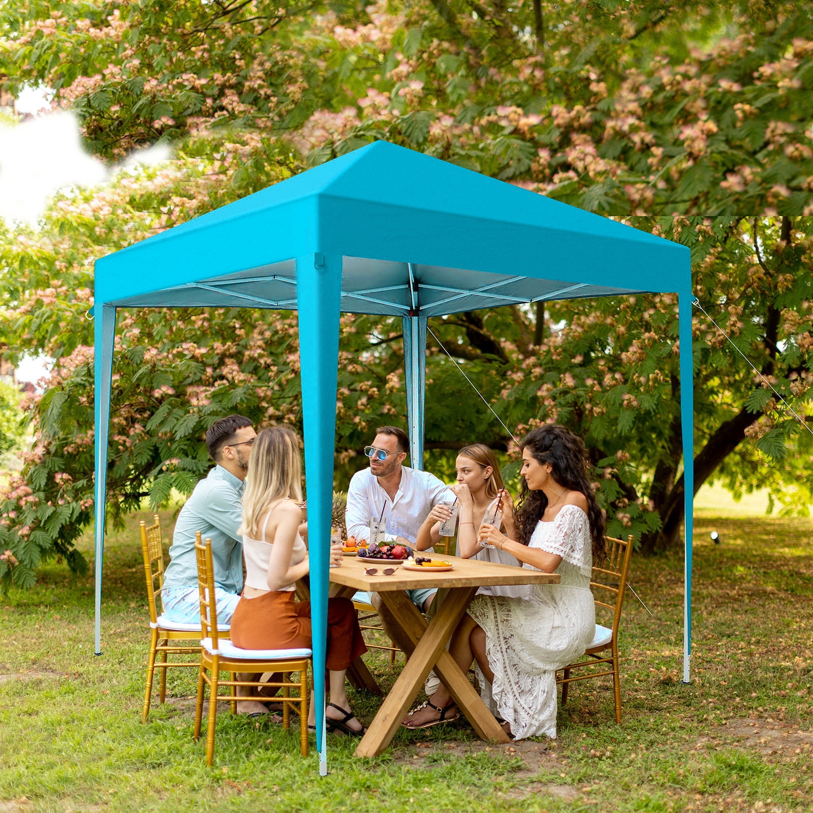 6.5x6.5Ft Two Doors & Two Windows Practical Waterproof Right-Angle Folding Tent Lake, Blue