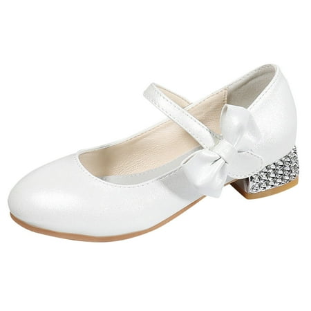 JAHH Casual Clearance Gowns Shoes for Girl s Children High Heels Girl Princess Single Shoe Dress Performance Children Shoes for Birthday Holiday Party (12-12.5 Years White)