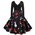 thumbnail image 2 of Robe Mode Femme Automne Noël Col en V Imprimé Ample Confortable Manches Longues, 2 of 5