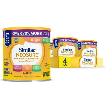 Similac NeoSure Premature Post-Discharge Powder Baby Formula, 22.8-oz Value Can, Pack of 4