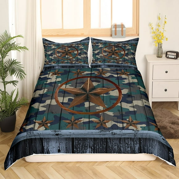 Erosebridal Texas Stars Comforter Cover Twin,Lodge Cabin Bedding Twin Size,Camouflage Room Decorative,2-Piece(No Comforter)