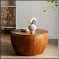 thumbnail image 2 of 31.50"Vintage Style Bucket Shaped Coffee Table with storage function, for Office, Dining Room and Living Room, Brown, 2 of 16