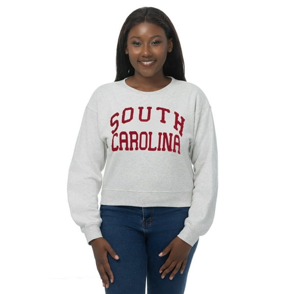Women's ZooZatz Oatmeal South Carolina Gamecocks Chenille Cropped Sweatshirt