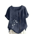 thumbnail image 2 of QUNYINEY Pullover Shirts for Women Crew Neck Short Sleeve Dandelion Casual Tops Loose Button Linen Women's Tops, 2 of 4
