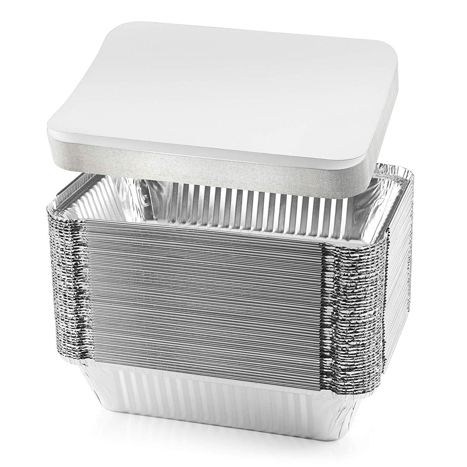 NYHI 50Pack Heavy Duty Disposable Aluminum Oblong Foil Pans with Lid Covers Recyclable Tin Food