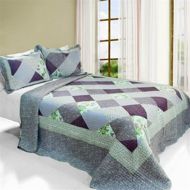 QTSSJIN927623 Purple Memory Cotton 3 Pieces VermicelliQuilted Printed Quilt Set Full