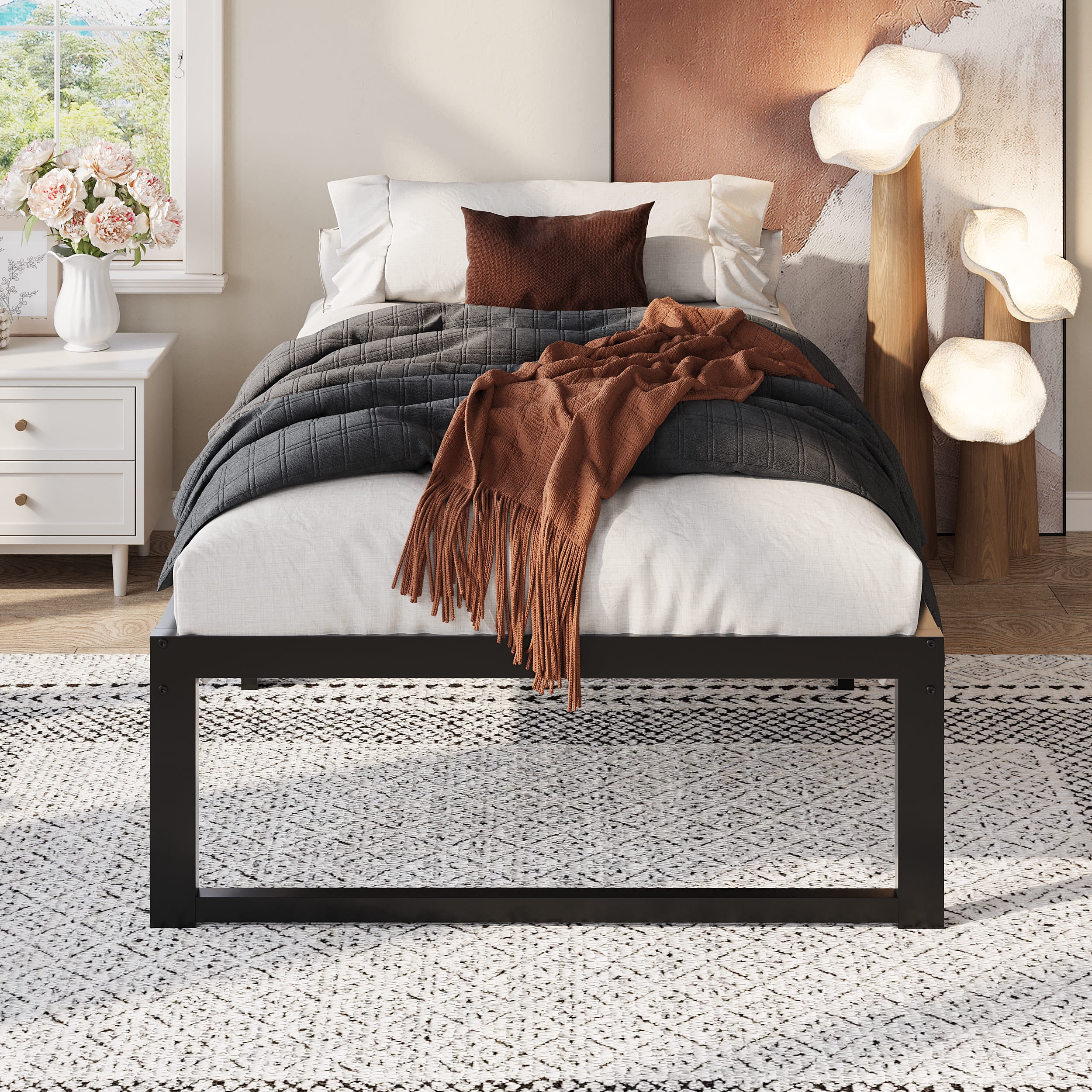Amolife 14" Twin Bed Frame Metal Platform Bed with Ample Storage Space Under Frame, Heavy Duty, Black